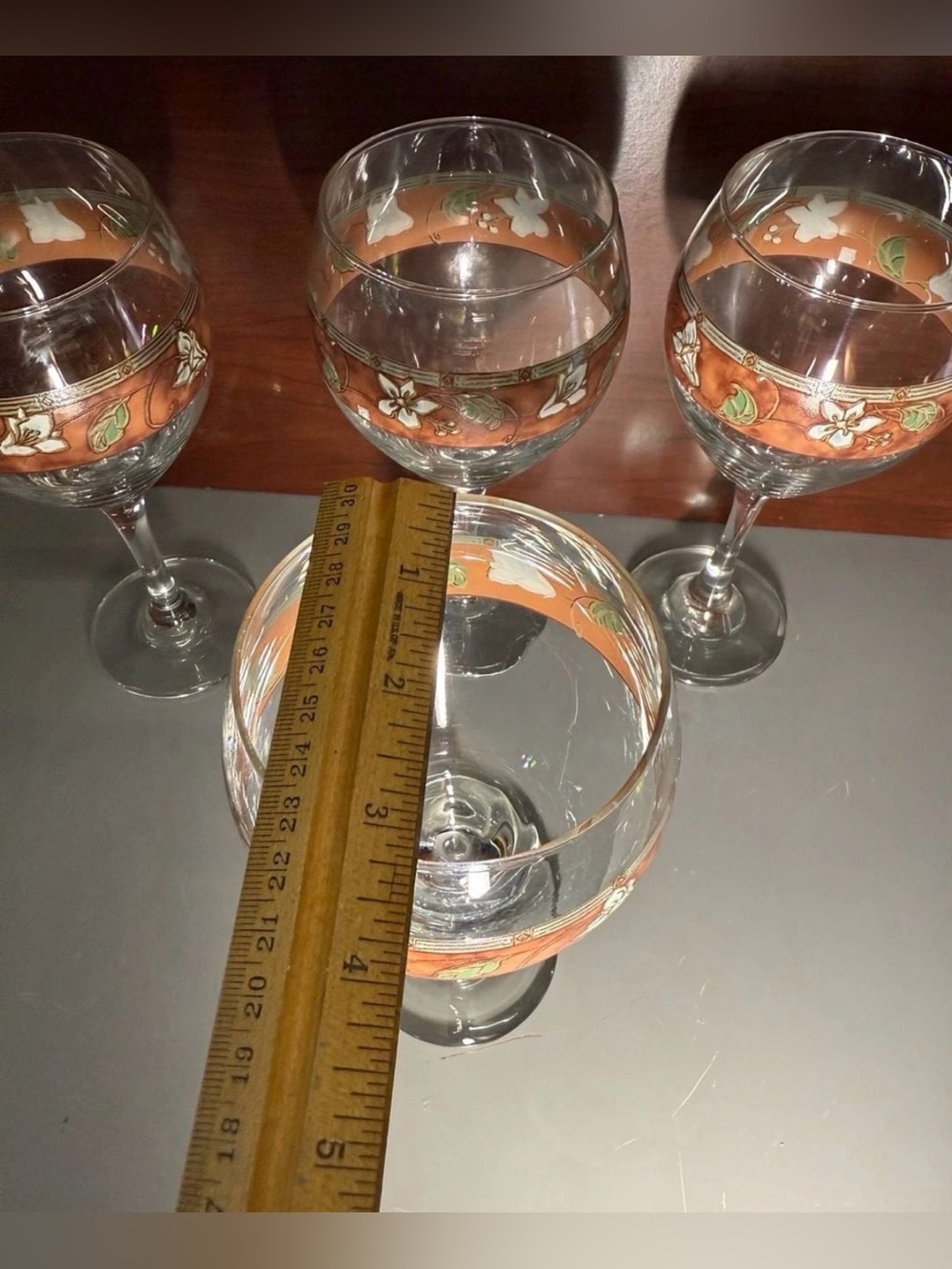 Set of 4 Floral Stemmed Wine Glasses Orange Green White - Picture 11 of 11